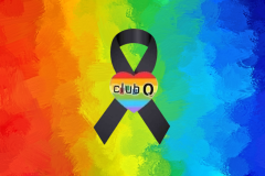 Club Q Black Ribbon on rainbow background